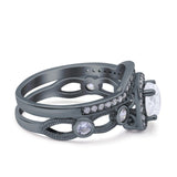 Two Piece Art Deco Wedding Engagement Bridal Set Ring Band Round Simulated Cubic Zirconia 925 Sterling Silver