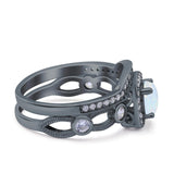 Two Piece Art Deco Wedding Engagement Bridal Set Ring Band Round Simulated Cubic Zirconia 925 Sterling Silver