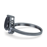 Teardrop Art Deco Pear Wedding Engagement Ring Round Simulated Cubic Zirconia 925 Sterling Silver