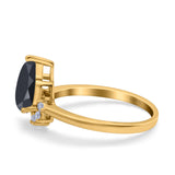 Teardrop Art Deco Pear Wedding Engagement Ring Round Simulated Cubic Zirconia 925 Sterling Silver