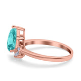 Teardrop Art Deco Pear Wedding Engagement Ring Round Simulated Cubic Zirconia 925 Sterling Silver