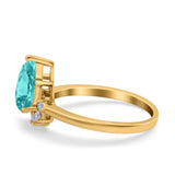 Teardrop Art Deco Pear Wedding Engagement Ring Round Simulated Cubic Zirconia 925 Sterling Silver