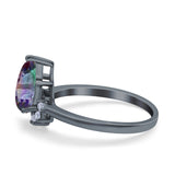 Teardrop Art Deco Pear Wedding Engagement Ring Round Simulated Cubic Zirconia 925 Sterling Silver