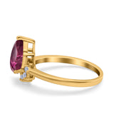 Teardrop Art Deco Pear Wedding Engagement Ring Round Simulated Cubic Zirconia 925 Sterling Silver