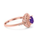 Halo Art Deco Wedding Engagement Bridal Ring Round Simulated Cubic Zirconia 925 Sterling Silver