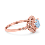 Halo Art Deco Wedding Engagement Bridal Ring Round Simulated Cubic Zirconia 925 Sterling Silver