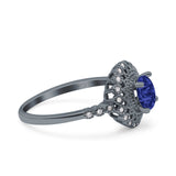 Halo Art Deco Wedding Engagement Bridal Ring Round Simulated Cubic Zirconia 925 Sterling Silver