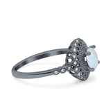 Halo Art Deco Wedding Engagement Bridal Ring Round Simulated Cubic Zirconia 925 Sterling Silver