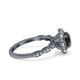 Vintage Art Deco Halo Oval Wedding Engagement Bridal Ring Round Simulated Cubic Zirconia 925 Sterling Silver