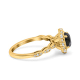 Vintage Art Deco Halo Oval Wedding Engagement Bridal Ring Round Simulated Cubic Zirconia 925 Sterling Silver