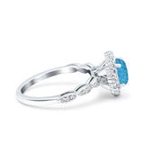 Vintage Art Deco Halo Oval Wedding Engagement Bridal Ring Round Simulated Cubic Zirconia 925 Sterling Silver