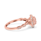 Vintage Art Deco Halo Oval Wedding Engagement Bridal Ring Round Simulated Cubic Zirconia 925 Sterling Silver