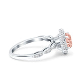 Vintage Art Deco Halo Oval Wedding Engagement Bridal Ring Round Simulated Cubic Zirconia 925 Sterling Silver