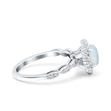 Vintage Art Deco Halo Oval Wedding Engagement Bridal Ring Round Simulated Cubic Zirconia 925 Sterling Silver