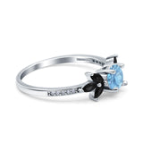Art Deco Engagement Ring Simulated Black Round Simulated Cubic Zirconia 925 Sterling Silver