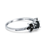 Art Deco Engagement Ring Simulated Black Round Simulated Cubic Zirconia 925 Sterling Silver