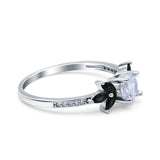 Art Deco Engagement Ring Simulated Black Round Simulated Cubic Zirconia 925 Sterling Silver