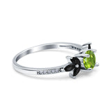 Art Deco Engagement Ring Simulated Black Round Simulated Cubic Zirconia 925 Sterling Silver