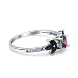 Art Deco Engagement Ring Simulated Black Round Simulated Cubic Zirconia 925 Sterling Silver