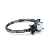 Art Deco Engagement Ring Simulated Black Round Simulated Cubic Zirconia 925 Sterling Silver