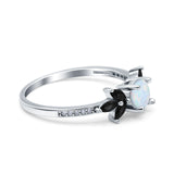 Art Deco Engagement Ring Simulated Black Round Simulated Cubic Zirconia 925 Sterling Silver