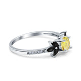 Art Deco Engagement Ring Simulated Black Round Simulated Cubic Zirconia 925 Sterling Silver