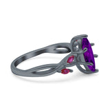 Infinity Twist Marquise Wedding Ring Simulated Cubic Zirconia & Ruby 925 Sterling Silver