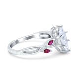 Infinity Twist Marquise Wedding Ring Simulated Cubic Zirconia & Ruby 925 Sterling Silver