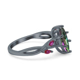 Infinity Twist Marquise Wedding Ring Simulated Cubic Zirconia & Ruby 925 Sterling Silver