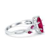 Infinity Twist Marquise Wedding Ring Simulated Cubic Zirconia & Ruby 925 Sterling Silver