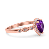 Halo Pear Shape Wedding Engagement Ring Round Simulated Cubic Zirconia 925 Sterling Silver