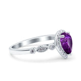 Halo Pear Shape Wedding Engagement Ring Round Simulated Cubic Zirconia 925 Sterling Silver