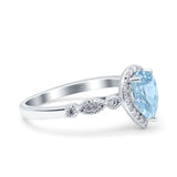 Halo Pear Shape Wedding Engagement Ring Round Simulated Cubic Zirconia 925 Sterling Silver