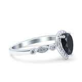 Halo Pear Shape Wedding Engagement Ring Round Simulated Cubic Zirconia 925 Sterling Silver