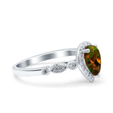 Halo Pear Shape Wedding Engagement Ring Round Simulated Cubic Zirconia 925 Sterling Silver