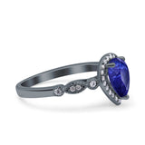 Halo Pear Shape Wedding Engagement Ring Round Simulated Cubic Zirconia 925 Sterling Silver