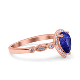 Halo Pear Shape Wedding Engagement Ring Round Simulated Cubic Zirconia 925 Sterling Silver