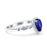 Halo Pear Shape Wedding Engagement Ring Round Simulated Cubic Zirconia 925 Sterling Silver