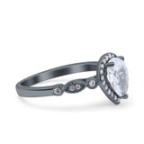 Halo Pear Shape Wedding Engagement Ring Round Simulated Cubic Zirconia 925 Sterling Silver