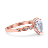 Halo Pear Shape Wedding Engagement Ring Round Simulated Cubic Zirconia 925 Sterling Silver
