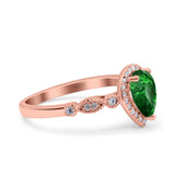 Halo Pear Shape Wedding Engagement Ring Round Simulated Cubic Zirconia 925 Sterling Silver