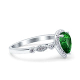 Halo Pear Shape Wedding Engagement Ring Round Simulated Cubic Zirconia 925 Sterling Silver