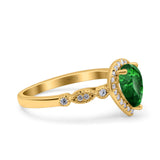 Halo Pear Shape Wedding Engagement Ring Round Simulated Cubic Zirconia 925 Sterling Silver