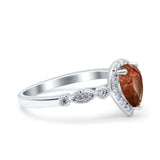 Halo Pear Shape Wedding Engagement Ring Round Simulated Cubic Zirconia 925 Sterling Silver
