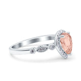 Halo Pear Shape Wedding Engagement Ring Round Simulated Cubic Zirconia 925 Sterling Silver