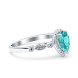 Halo Pear Shape Wedding Engagement Ring Round Simulated Cubic Zirconia 925 Sterling Silver