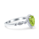 Halo Pear Shape Wedding Engagement Ring Round Simulated Cubic Zirconia 925 Sterling Silver