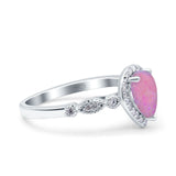 Halo Pear Shape Wedding Engagement Ring Round Simulated Cubic Zirconia 925 Sterling Silver