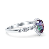 Halo Pear Shape Wedding Engagement Ring Round Simulated Cubic Zirconia 925 Sterling Silver