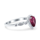 Halo Pear Shape Wedding Engagement Ring Round Simulated Cubic Zirconia 925 Sterling Silver